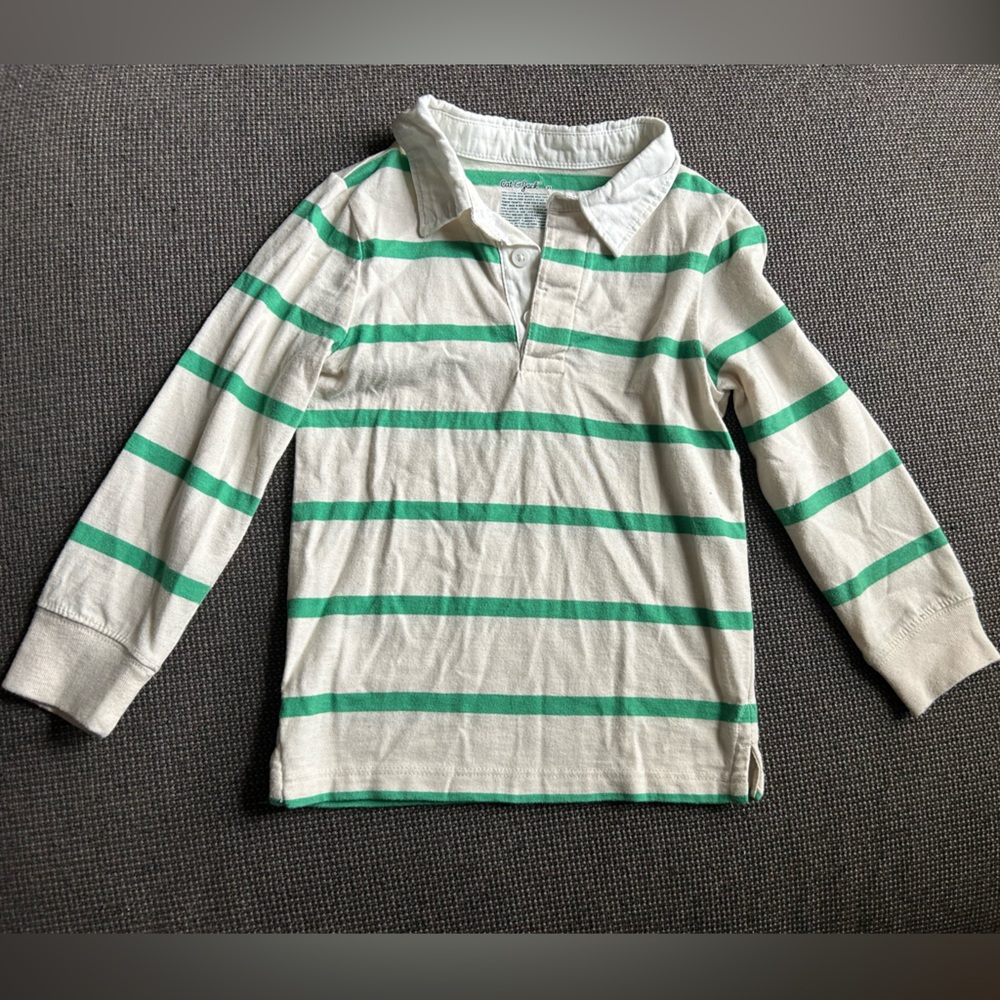 Cat & Jack Green Striped Long Sleeve Polo Shirt – Size 3T